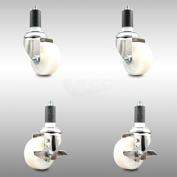 Service Caster 3 Inch 316SS Nylon Wheel Swivel 1-3/8 Inch Expanding Stem Caster Brake SCC, 2PK SCC-SS316EX20S314-NYS-2-TLB-2-138 - main